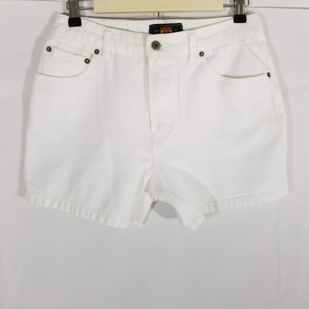Route 66 • White Denim Button Zipper Cotton Jean Shorts